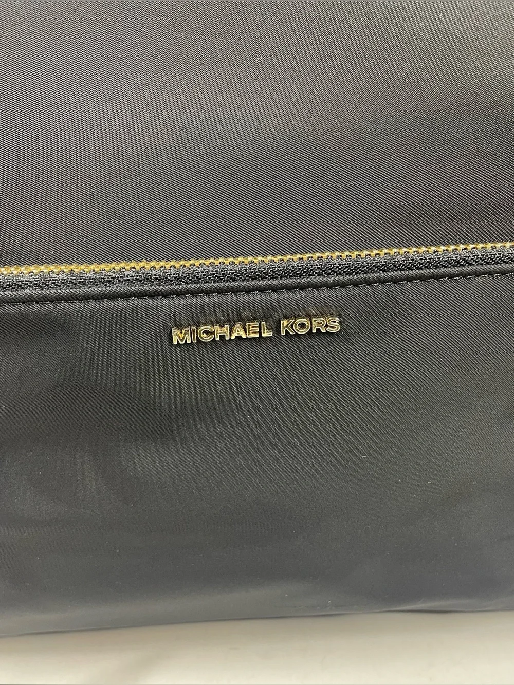 Michael Kors Ariana Large Nylon & Leather Tote Bag Purse Handbag Black Gold